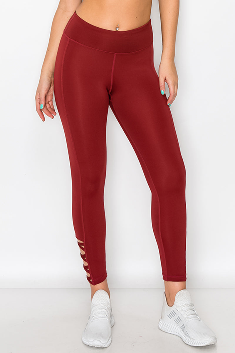Ankle Lattice Leggings - Wine Red
