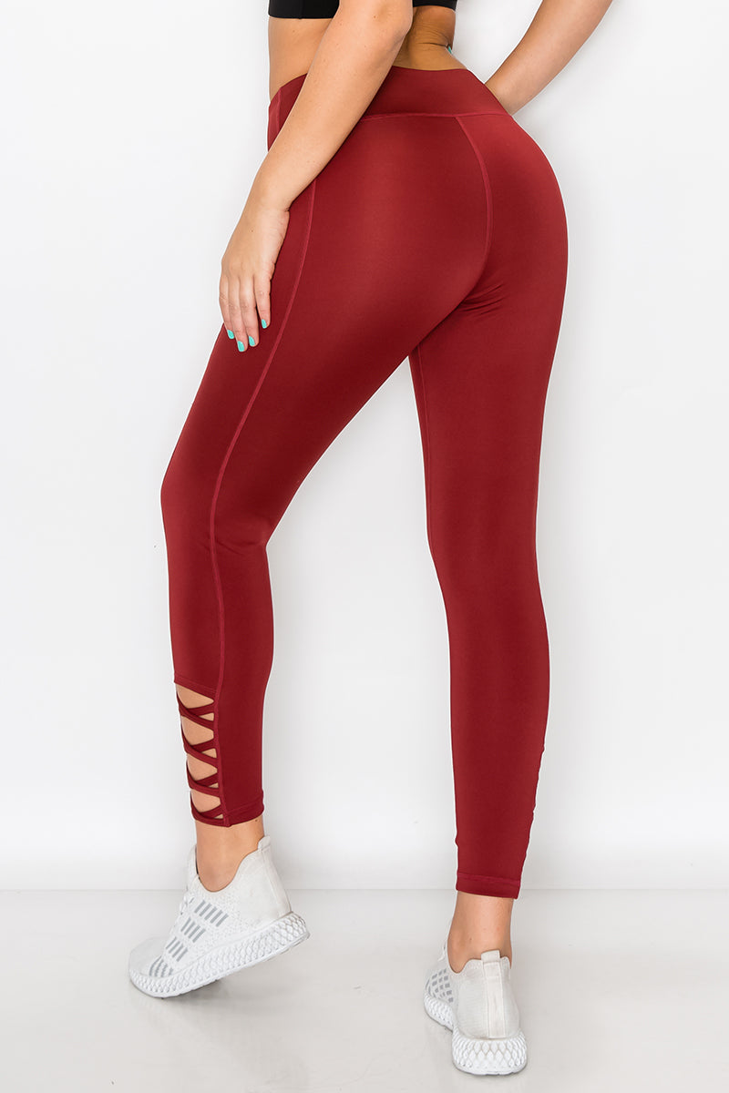 Ankle Lattice Leggings - Wine Red