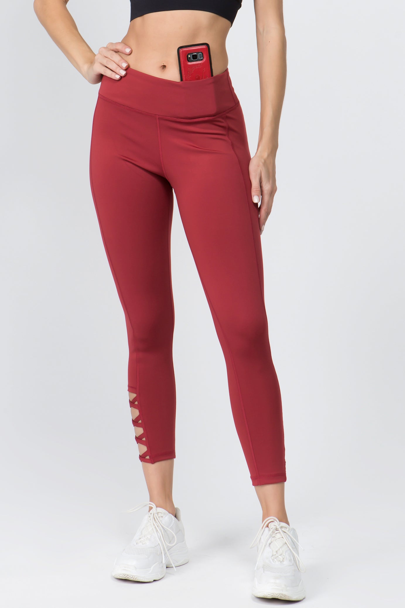 Ankle Lattice Leggings - Brick Red