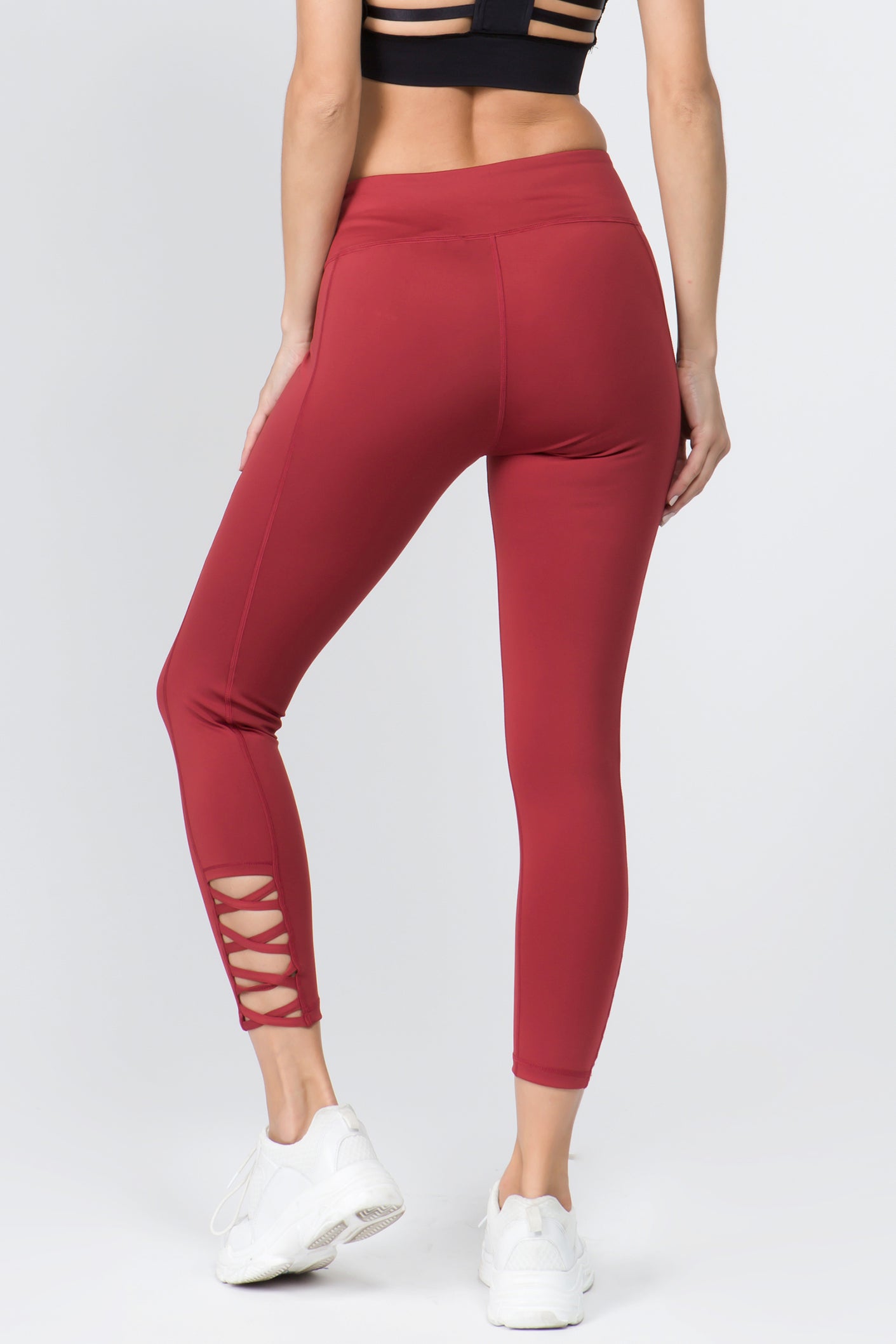 Ankle Lattice Leggings - Brick Red