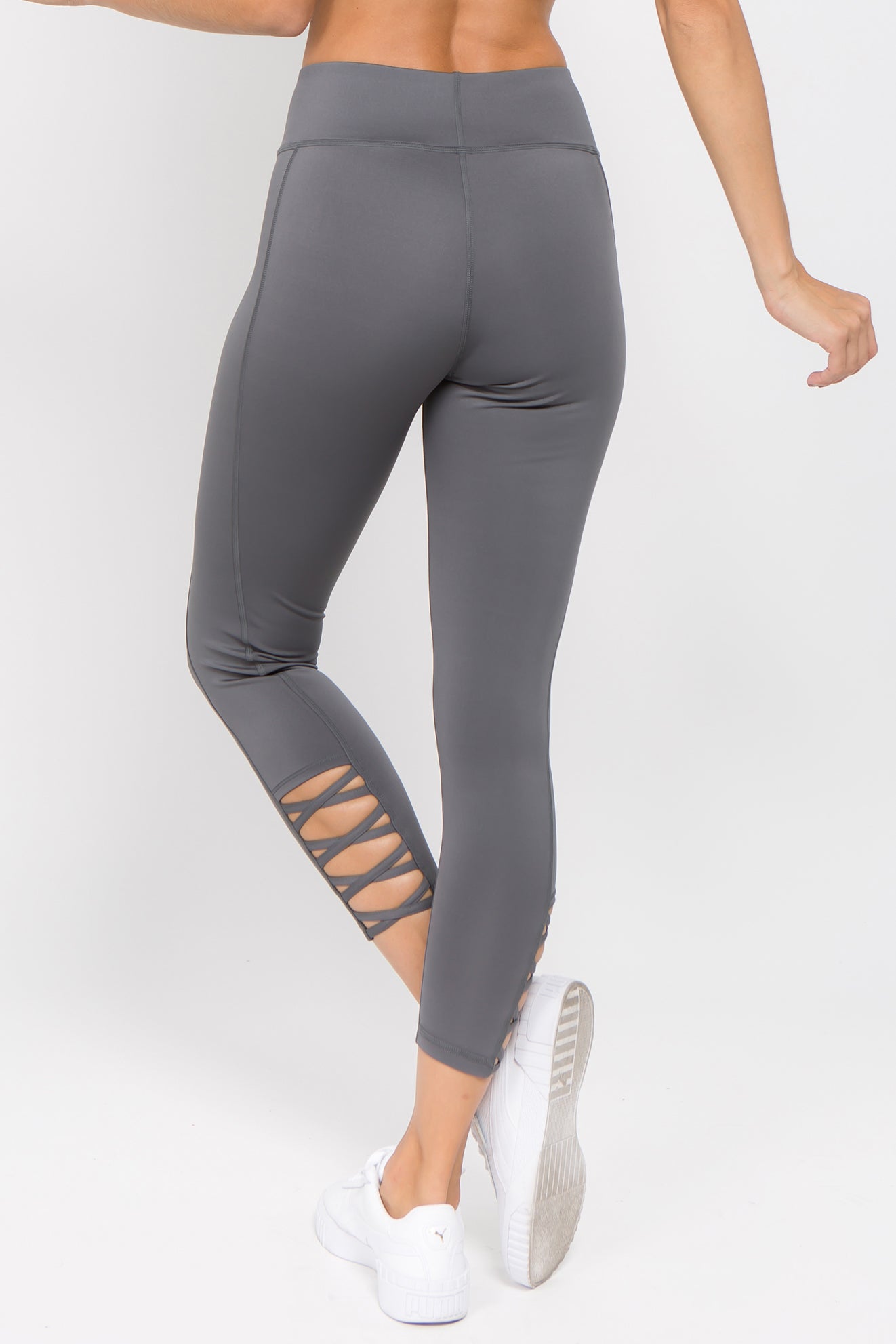 Ankle Lattice Leggings - Charcoal
