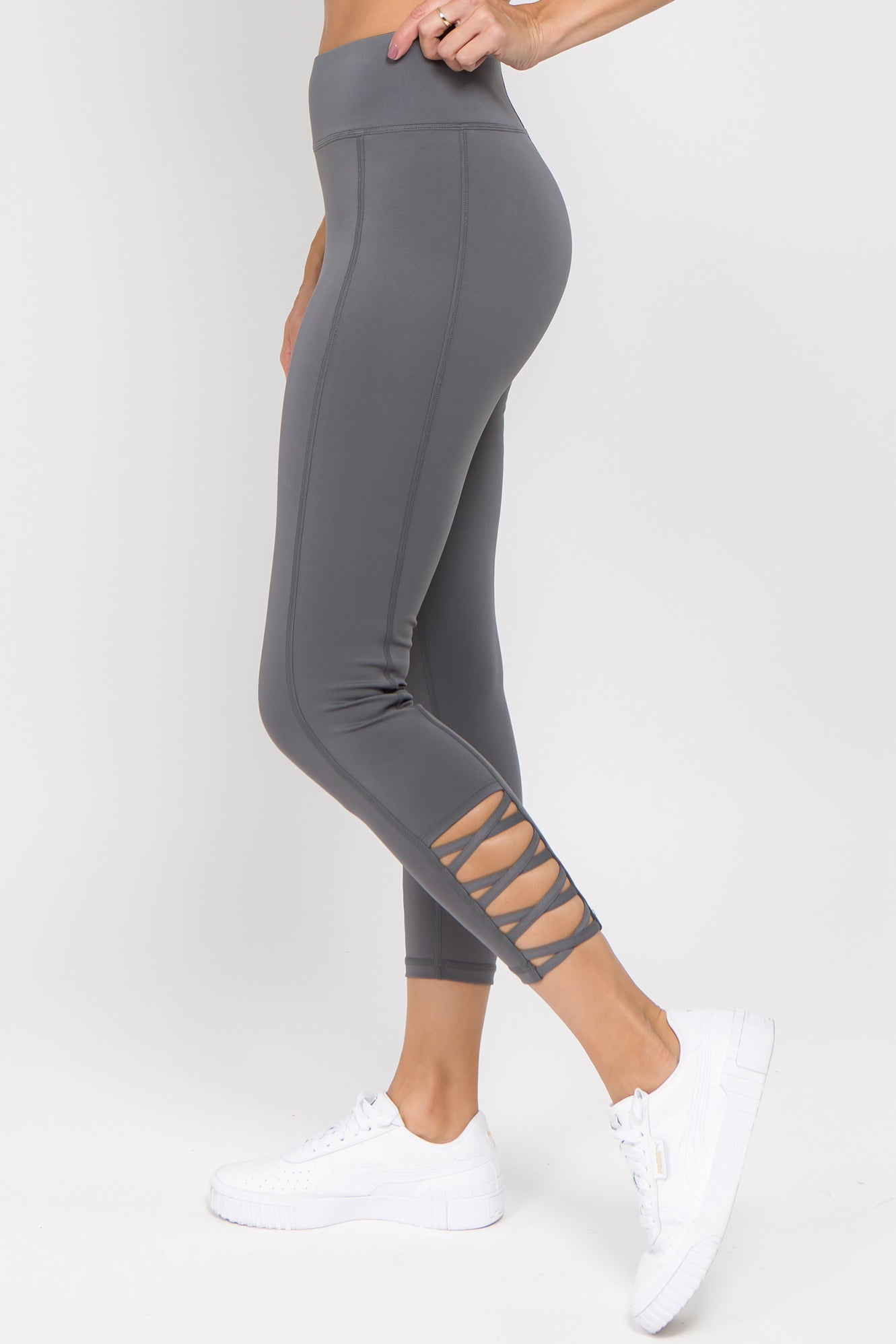 Ankle Lattice Leggings - Charcoal