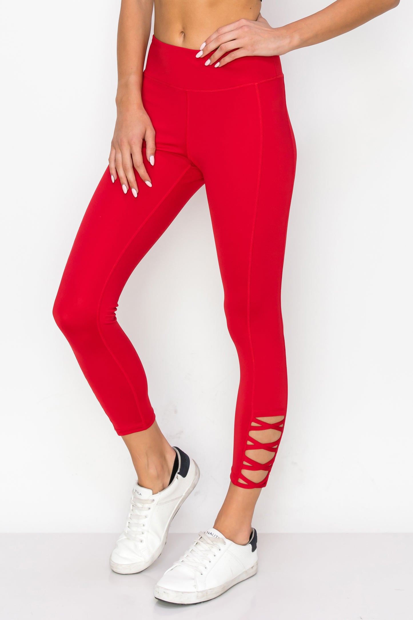 Ankle Lattice Leggings - Crimson
