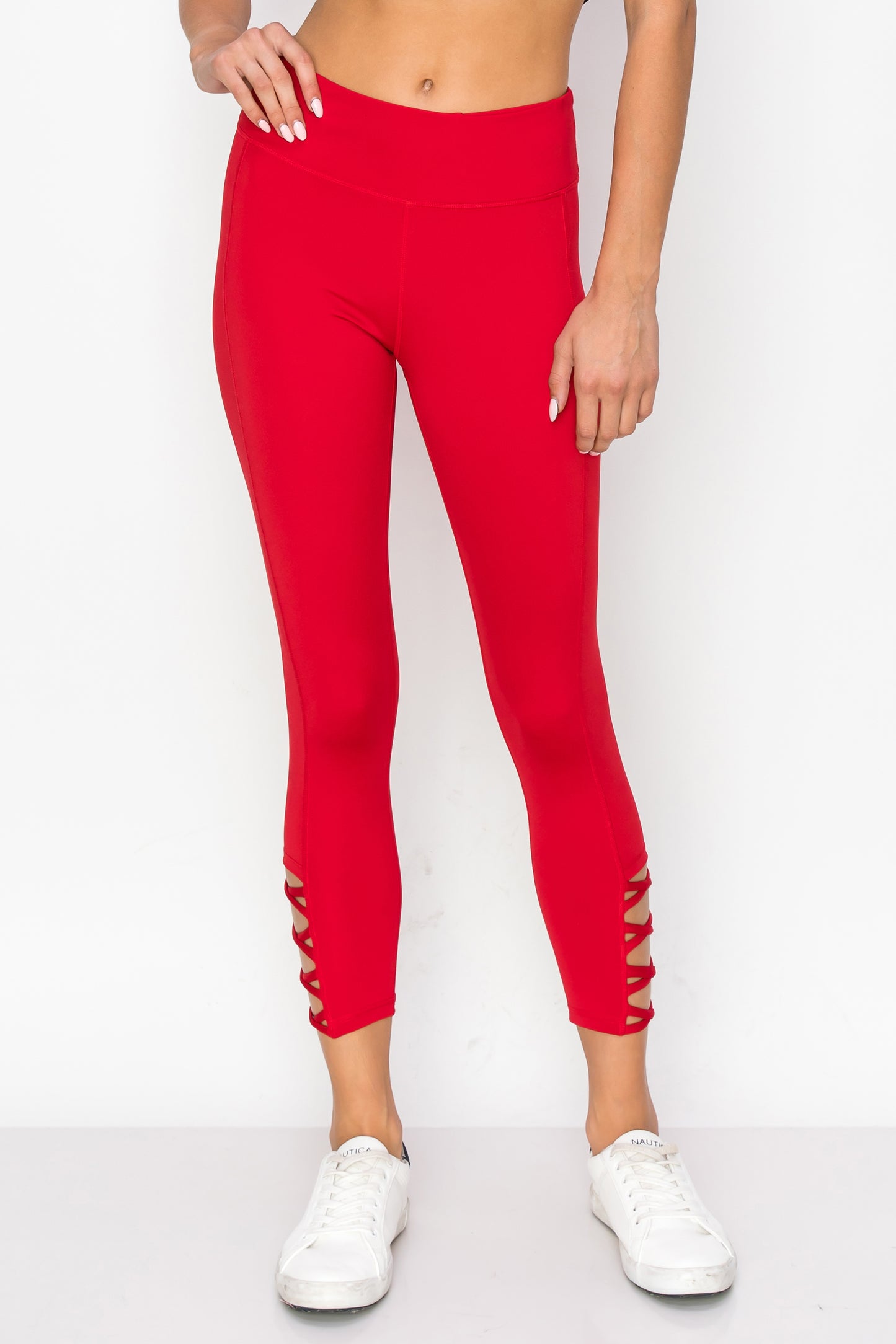 Ankle Lattice Leggings - Crimson