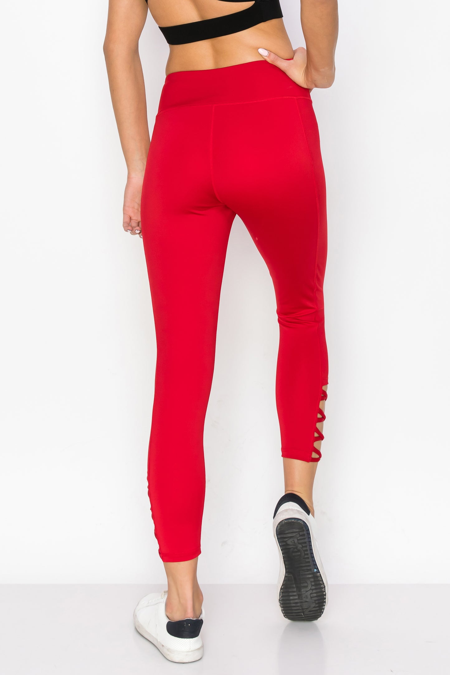 Ankle Lattice Leggings - Crimson