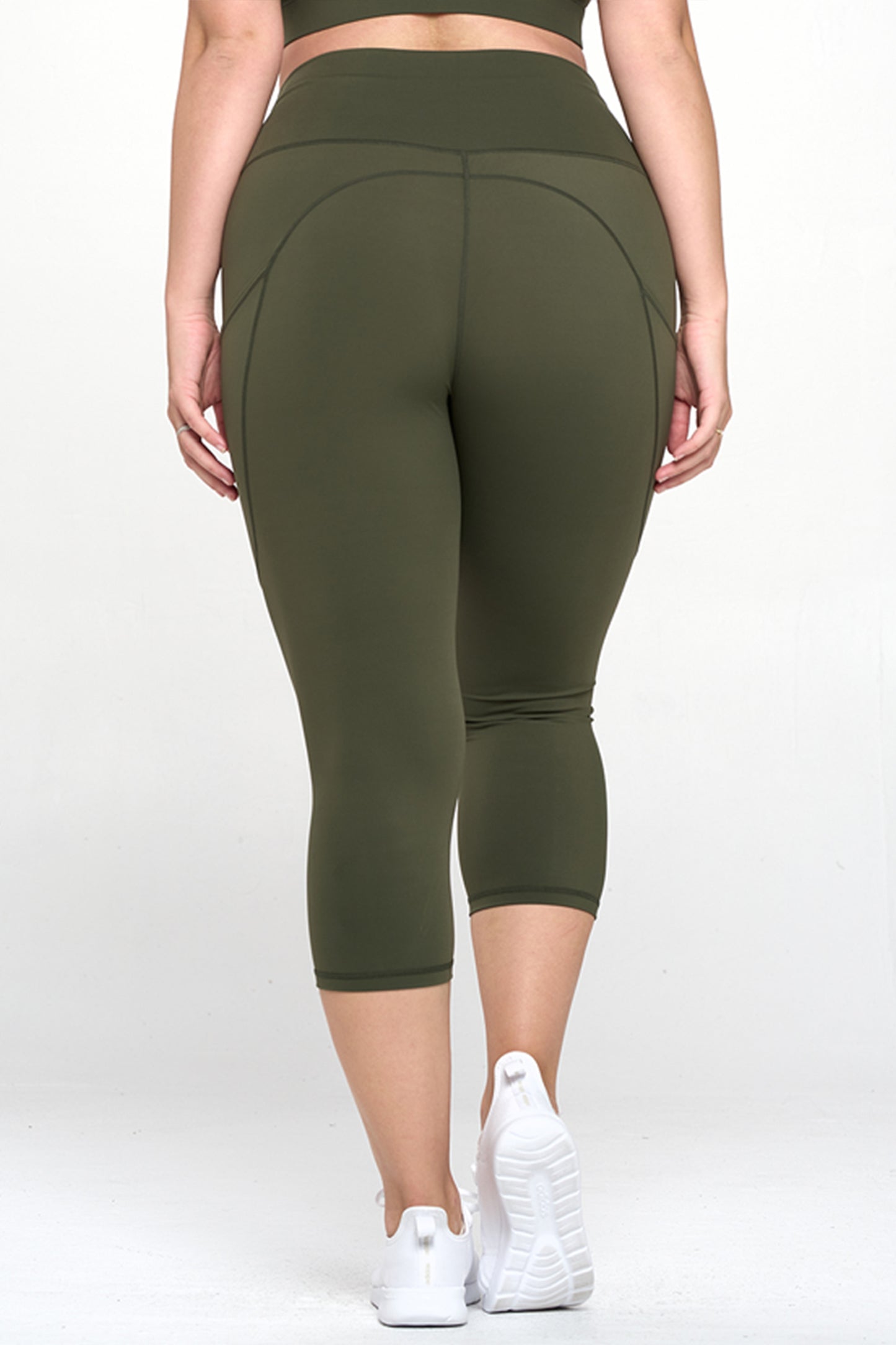 Buttery Soft High Waisted Capri Leggings with Pockets - Army Green