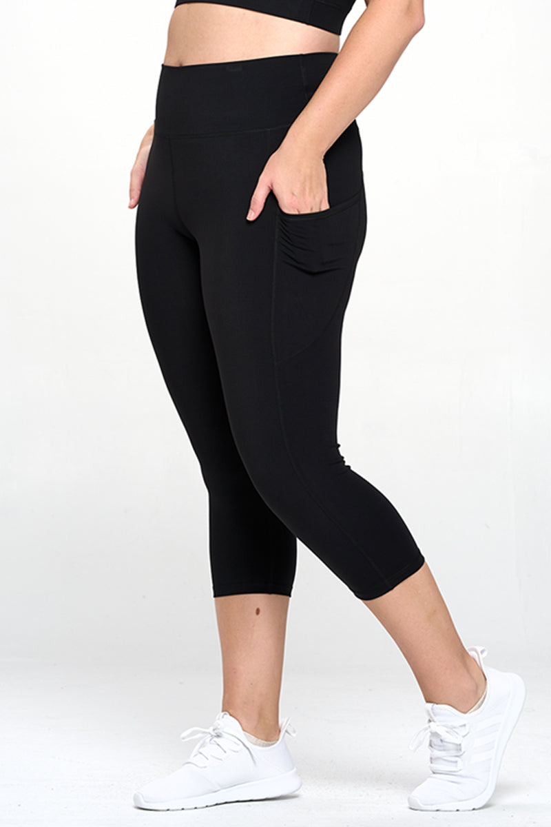 Buttery Soft High Waisted Capri Leggings with Pockets - Black