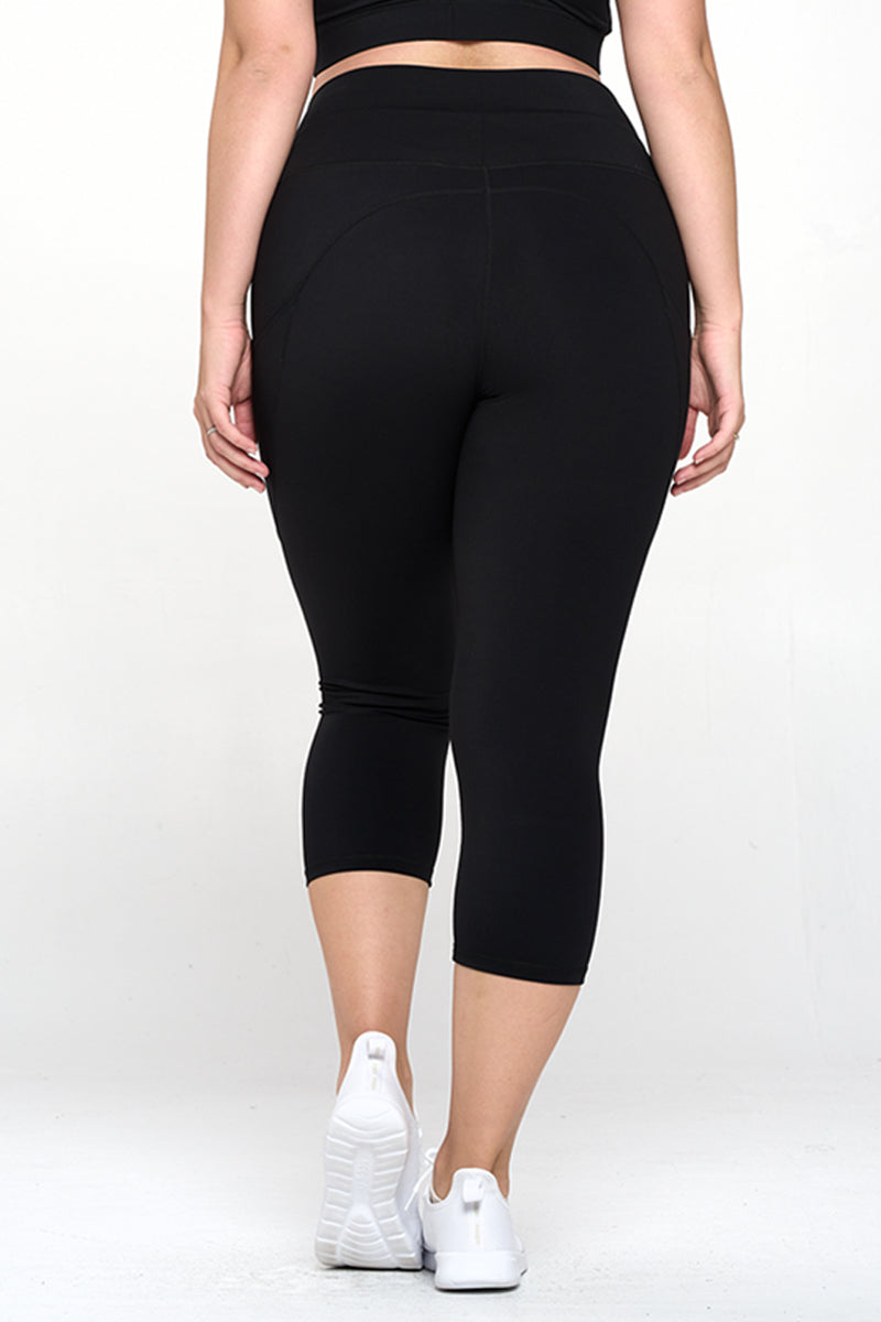 Buttery Soft High Waisted Capri Leggings with Pockets - Black