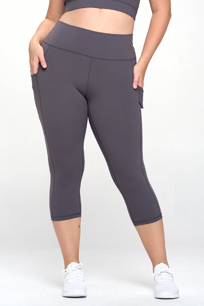 Buttery Soft High Waisted Capri Leggings with Pockets - Charcoal