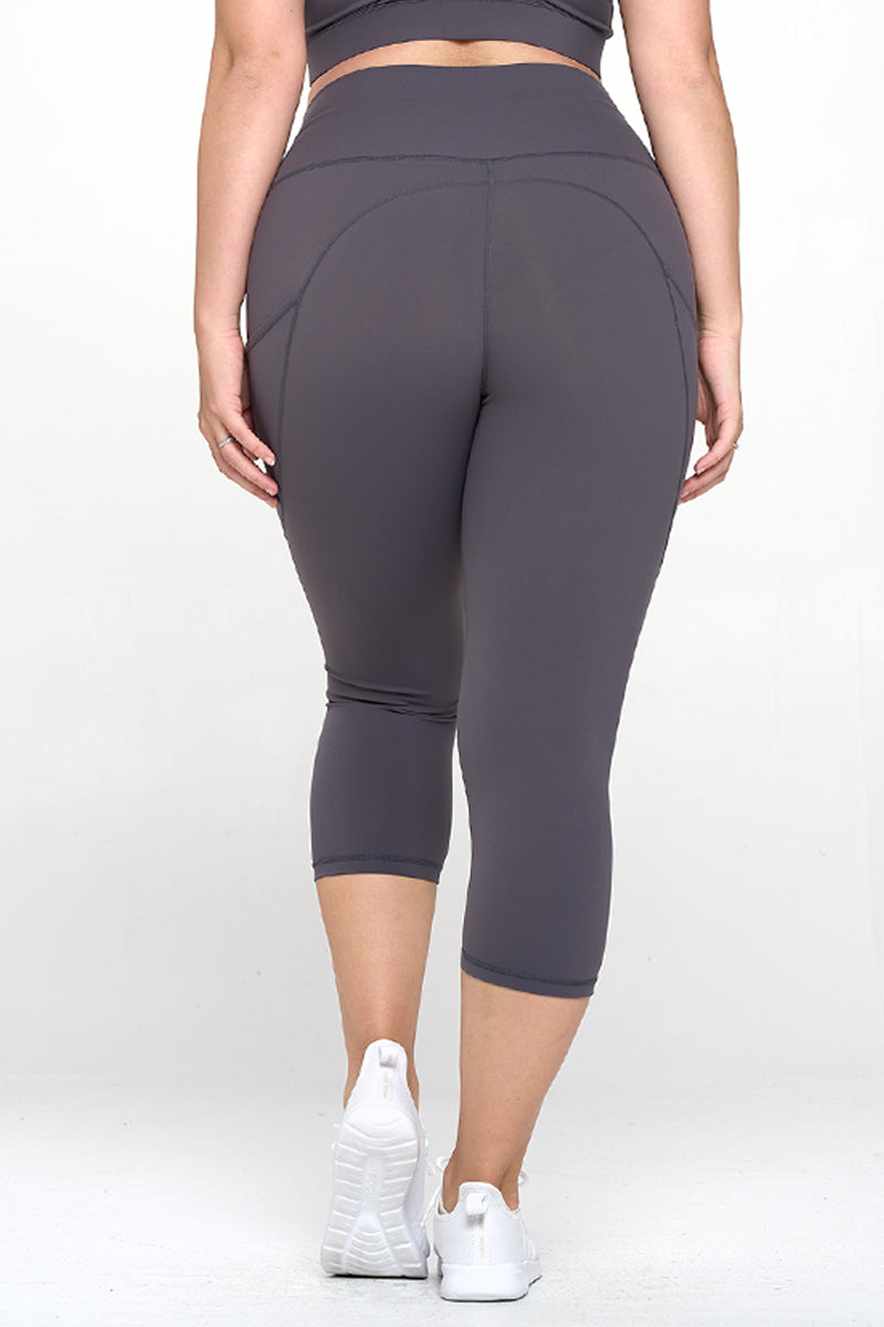 Buttery Soft High Waisted Capri Leggings with Pockets - Charcoal