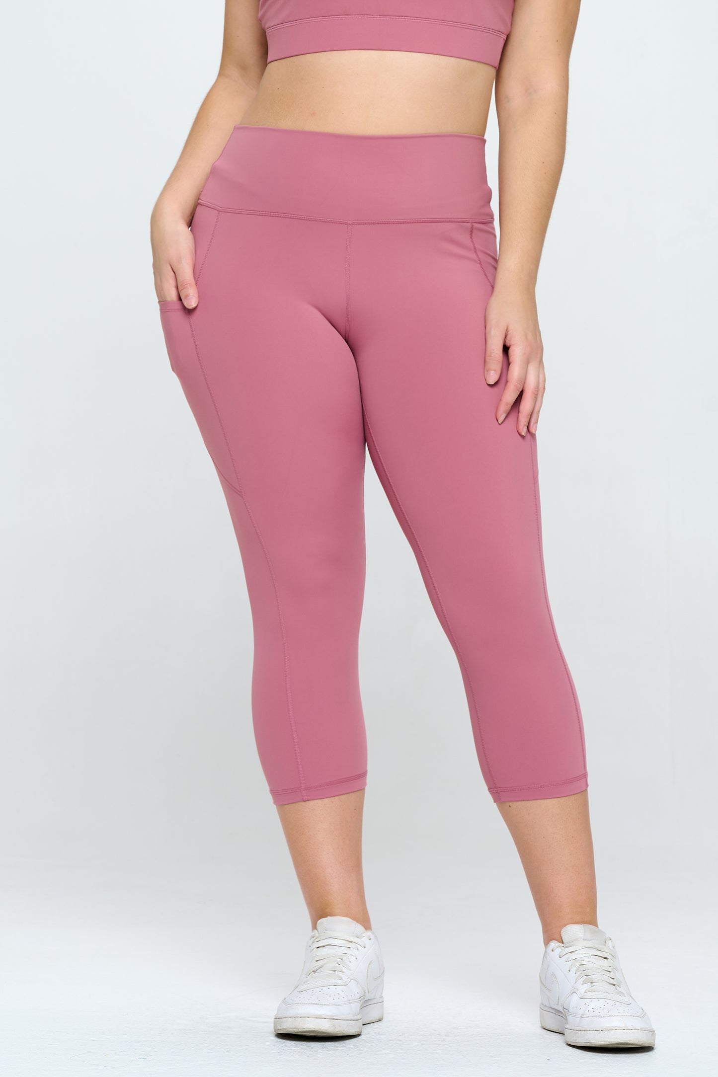 Buttery Soft High Waisted Capri Leggings with Pockets - Dusty Rose