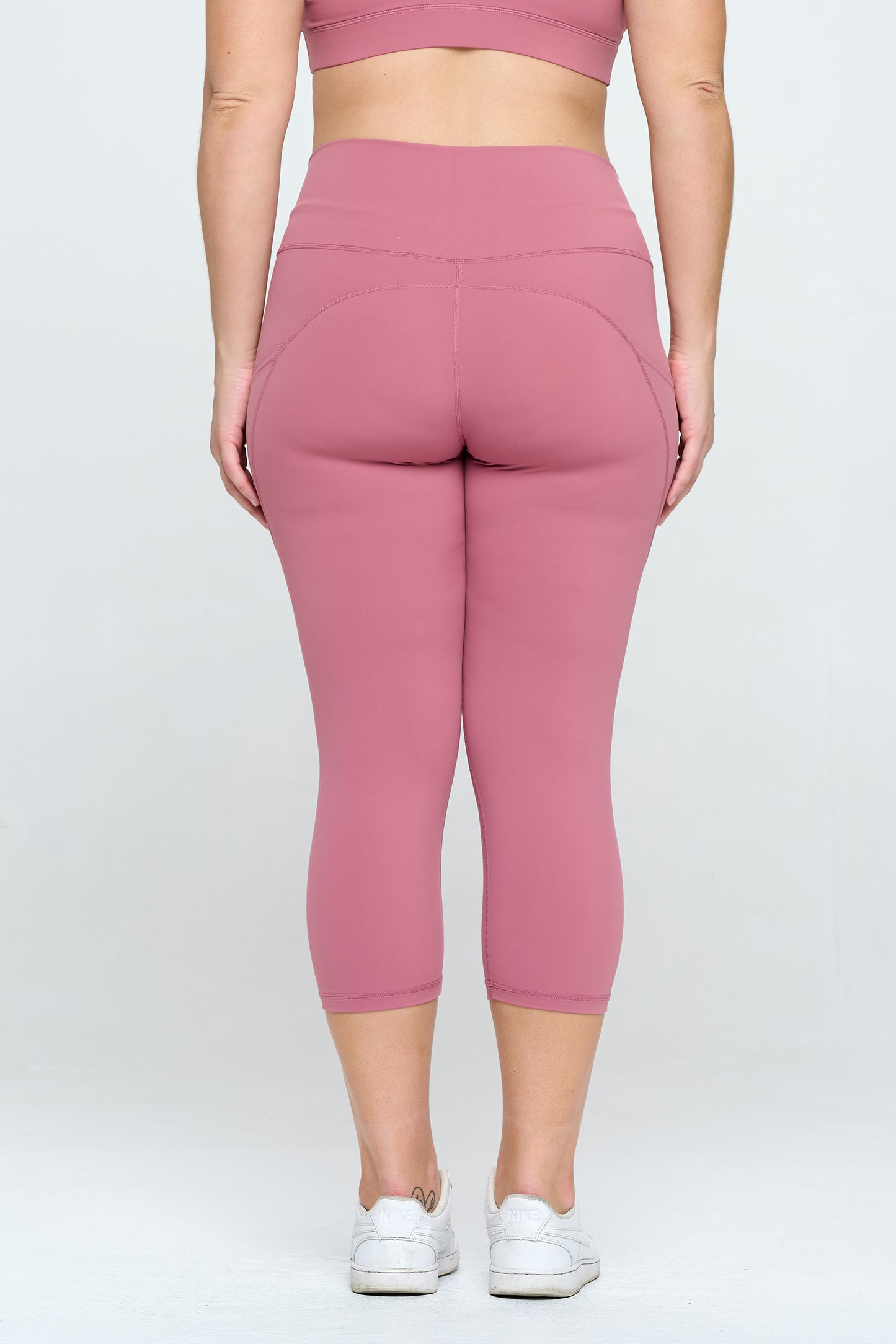 Buttery Soft High Waisted Capri Leggings with Pockets - Dusty Rose