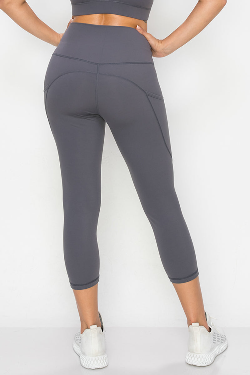 Buttery Soft High Waisted Capri Leggings with Pockets - Charcoal