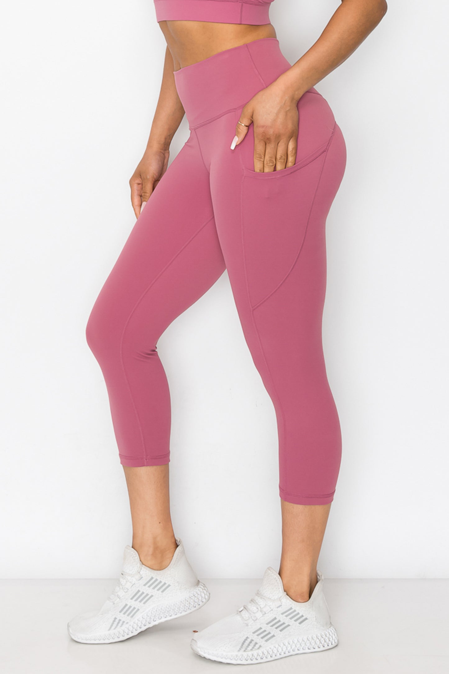 Buttery Soft High Waisted Capri Leggings with Pockets - Dusty Rose