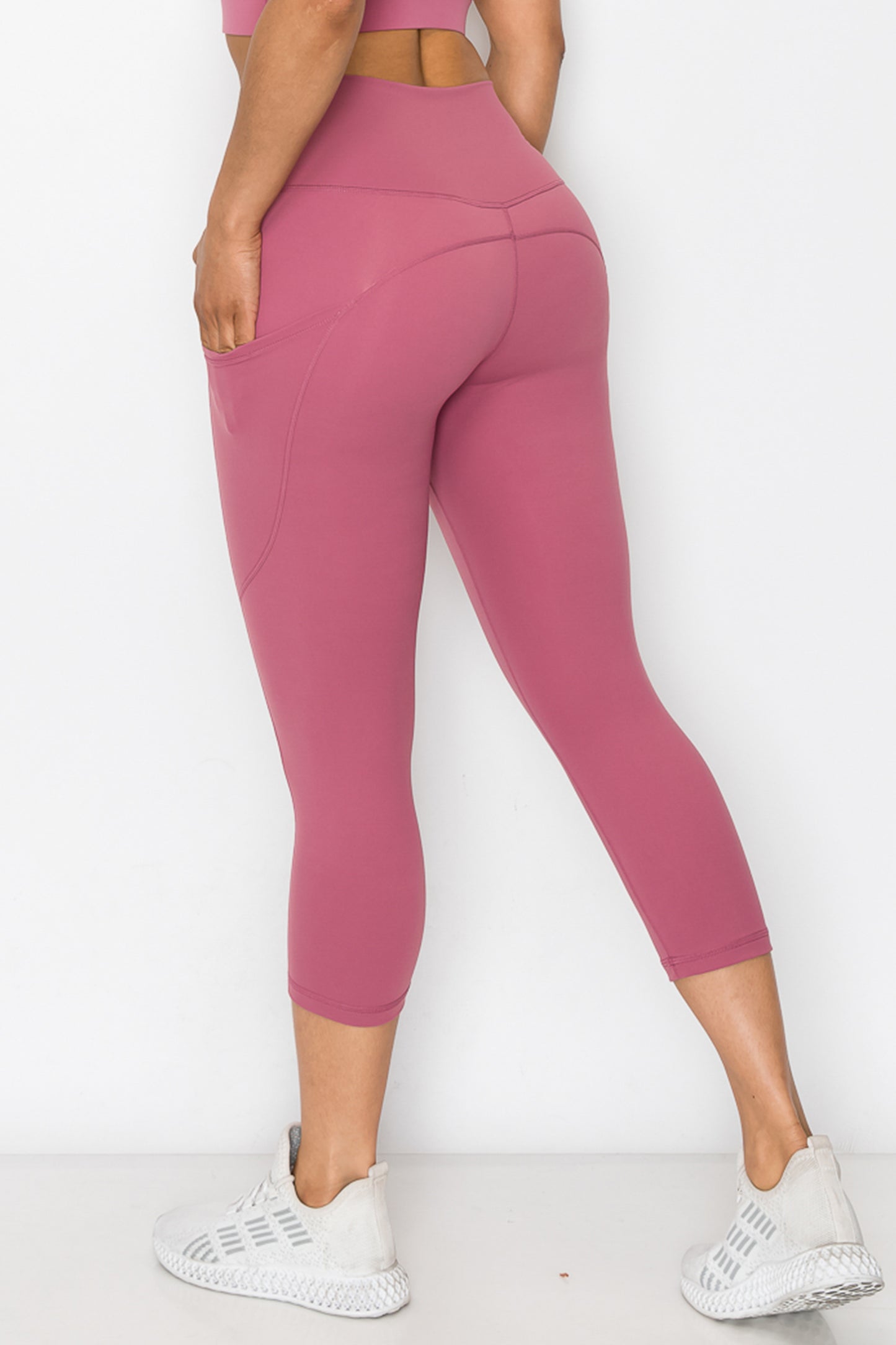 Buttery Soft High Waisted Capri Leggings with Pockets - Dusty Rose