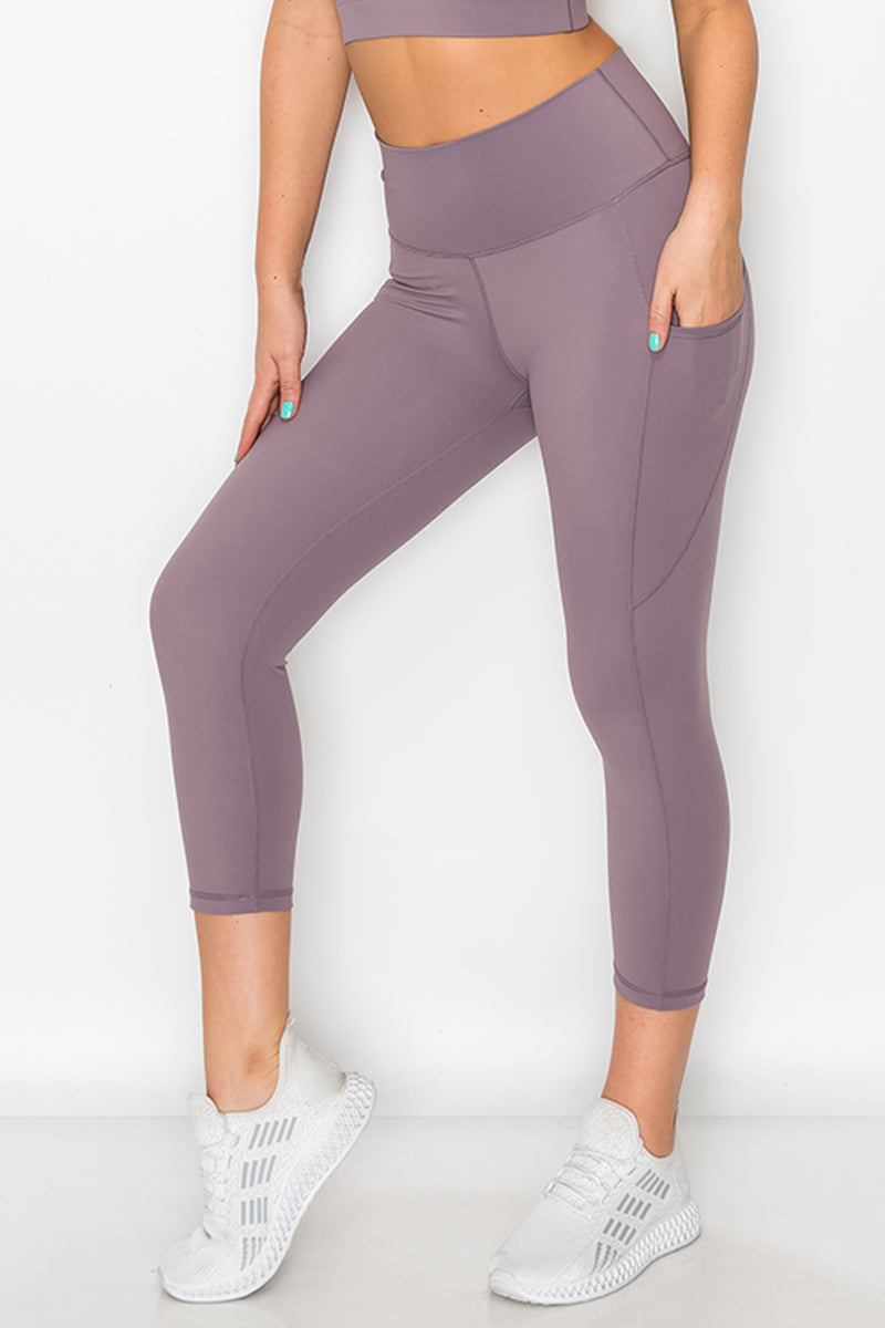 Buttery Soft High Waisted Capri Leggings with Pockets - Smokey Mauve