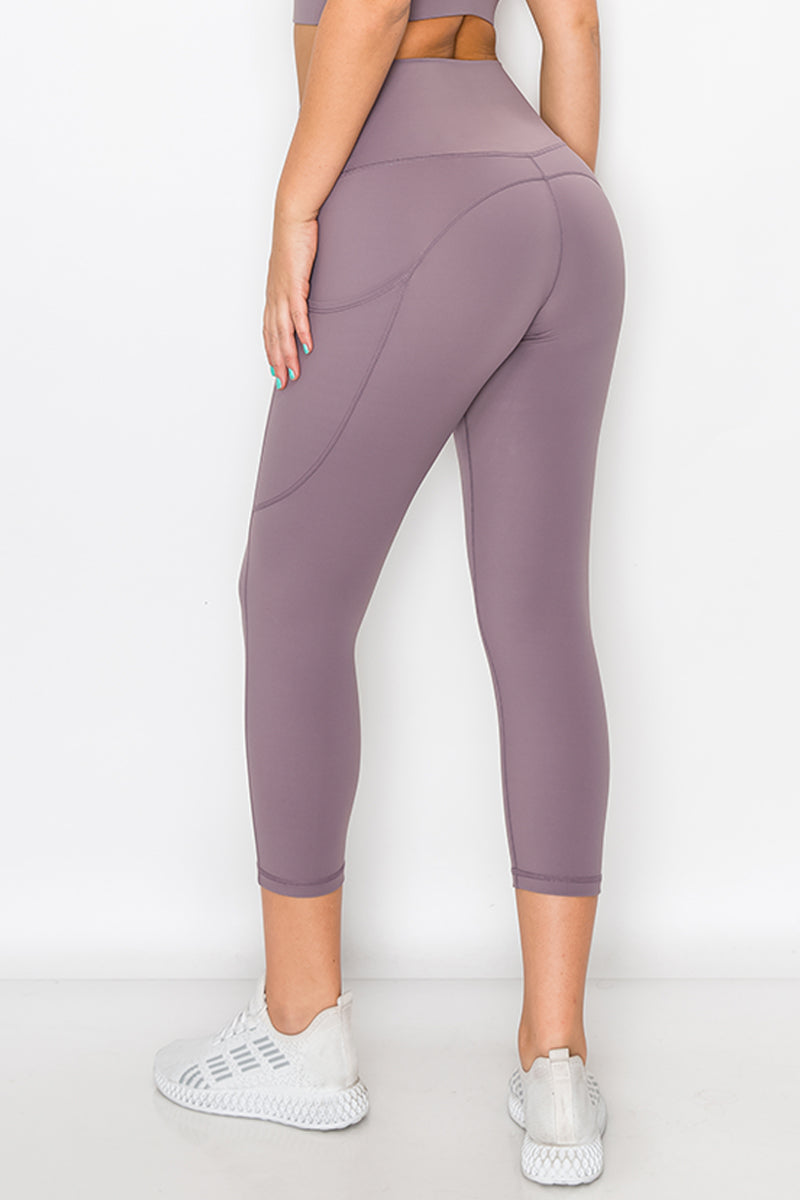 Buttery Soft High Waisted Capri Leggings with Pockets - Smokey Mauve