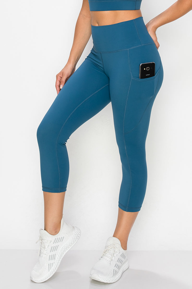 Buttery Soft High Waisted Capri Leggings with Pockets - Teal