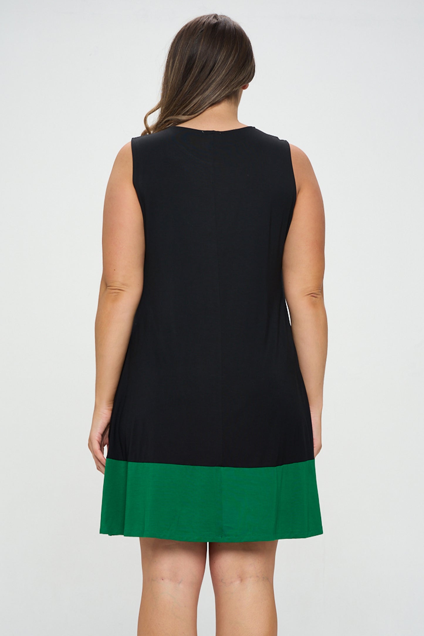 Colorblocked Hem Tank Dress - Black/Green