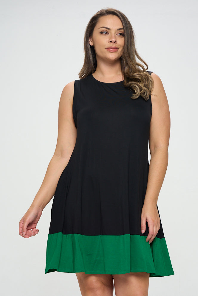 Colorblocked Hem Tank Dress - Black/Green