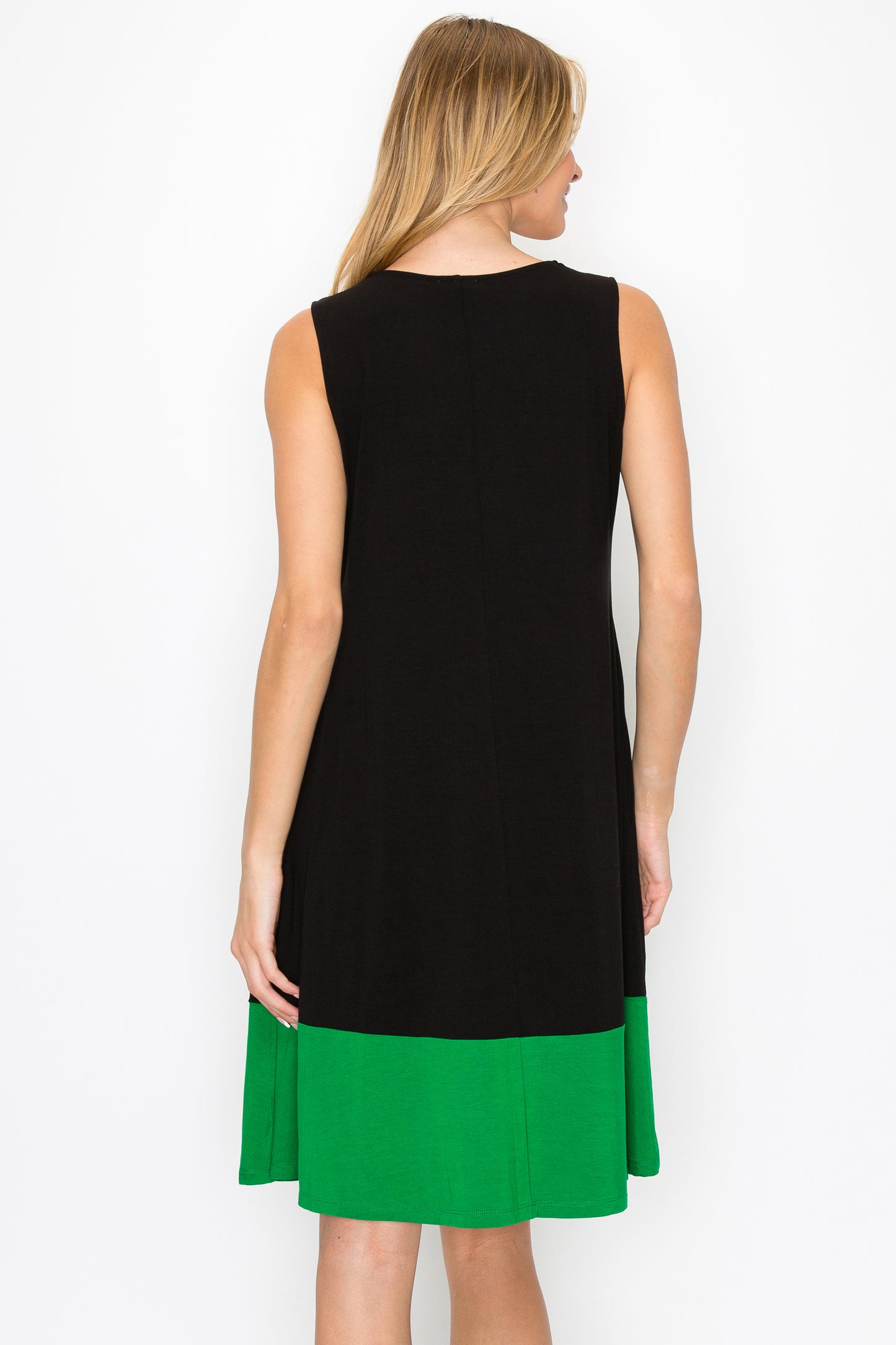 Colorblocked Hem Tank Dress - Black/Green