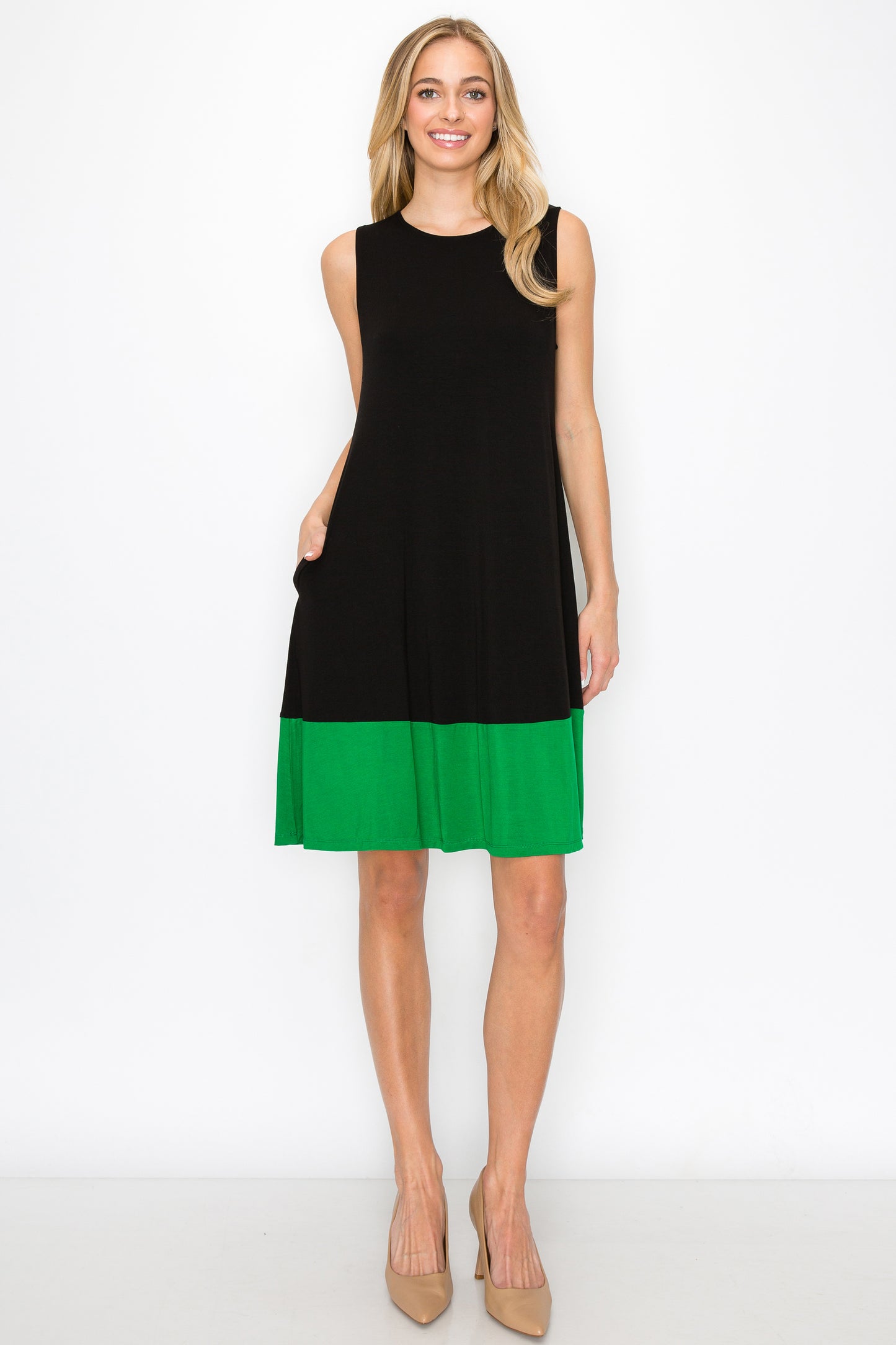 Colorblocked Hem Tank Dress - Black/Green