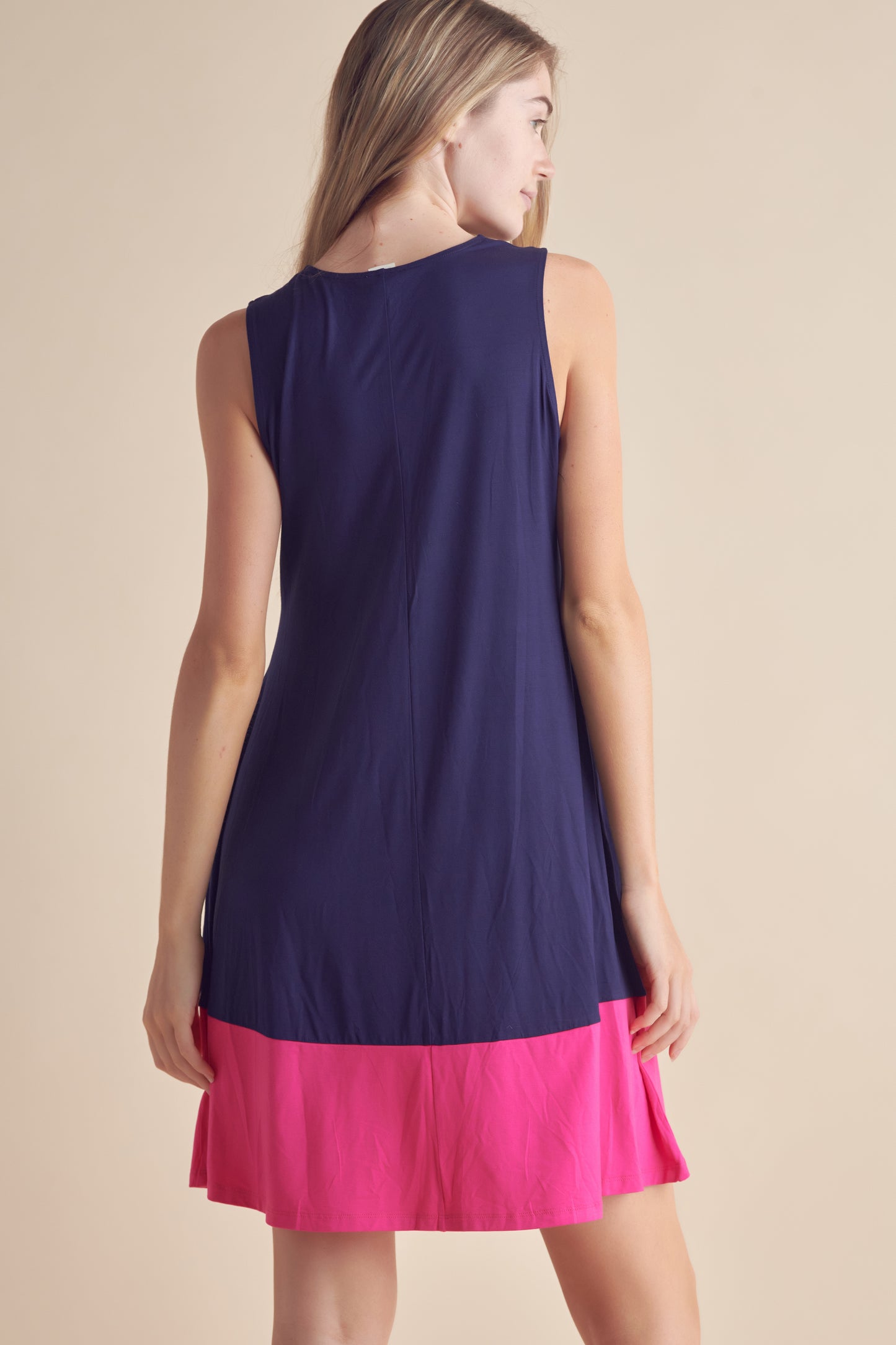 Colorblocked Hem Tank Dress - Navy/Fuchsia