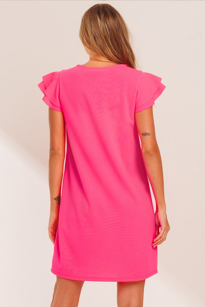 Ruffle My Shoulders Dress - Fuchsia