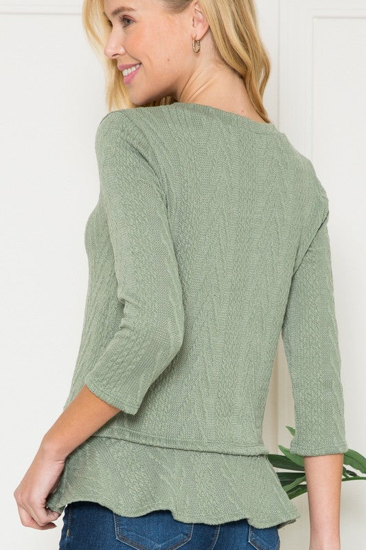 In the Details Ruffle Knit Top - Sage