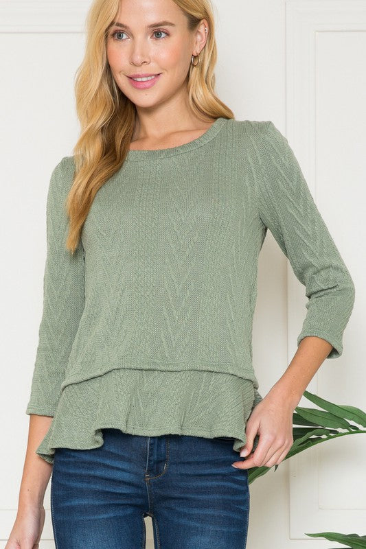 In the Details Ruffle Knit Top - Sage