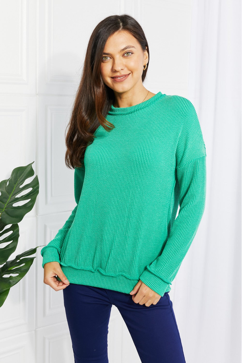 Livin' Life Ribbed Top - Kelly Green