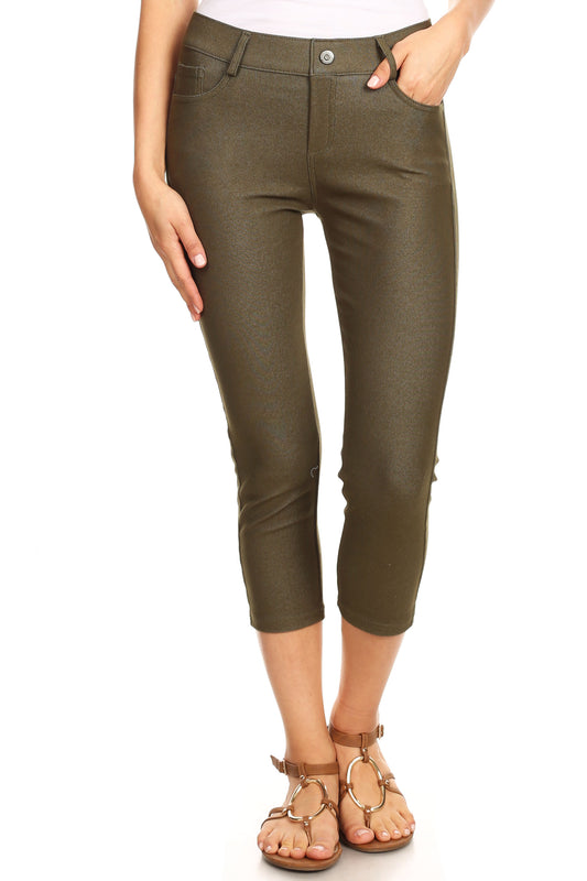 Double Take 5 Pocket Capri Jeggings - Army Green