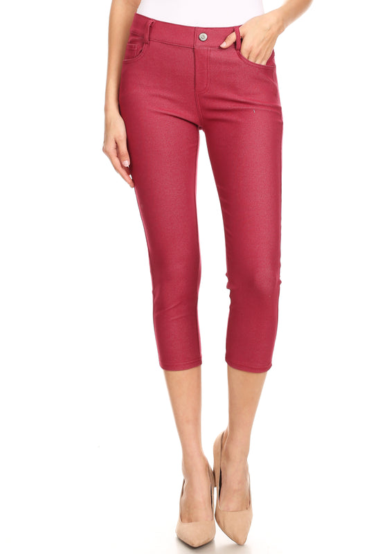 Double Take 5 Pocket Capri Jeggings - Burgundy