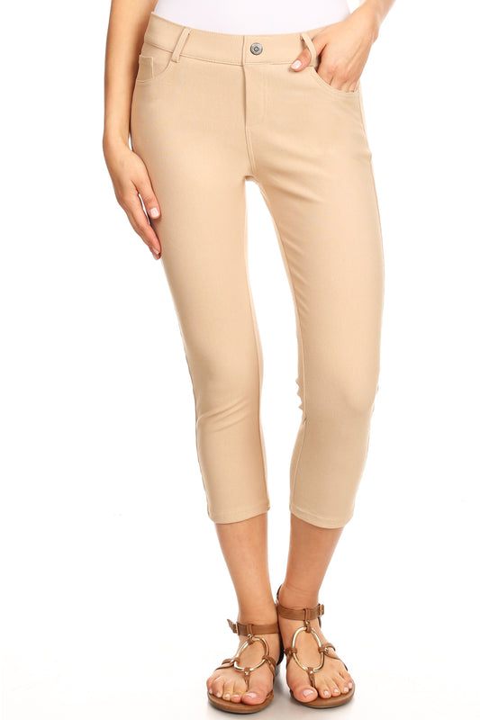 Double Take 5 Pocket Capri Jeggings - Camel