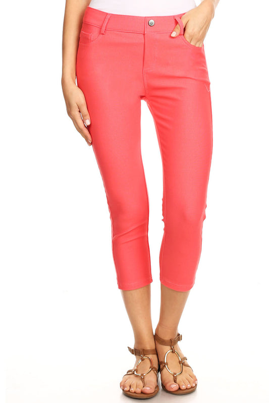 Double Take 5 Pocket Capri Jeggings - Coral