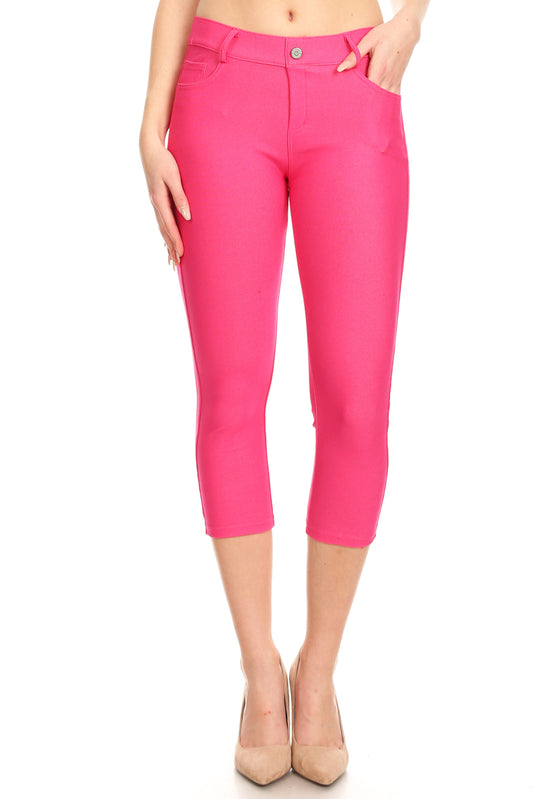 Double Take 5 Pocket Capri Jeggings - Fuchsia