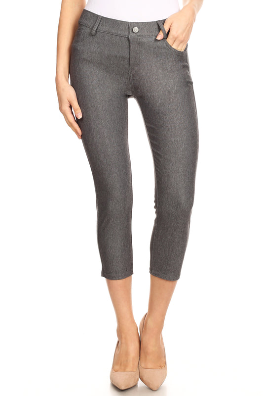 Double Take 5 Pocket Capri Jeggings - Gray