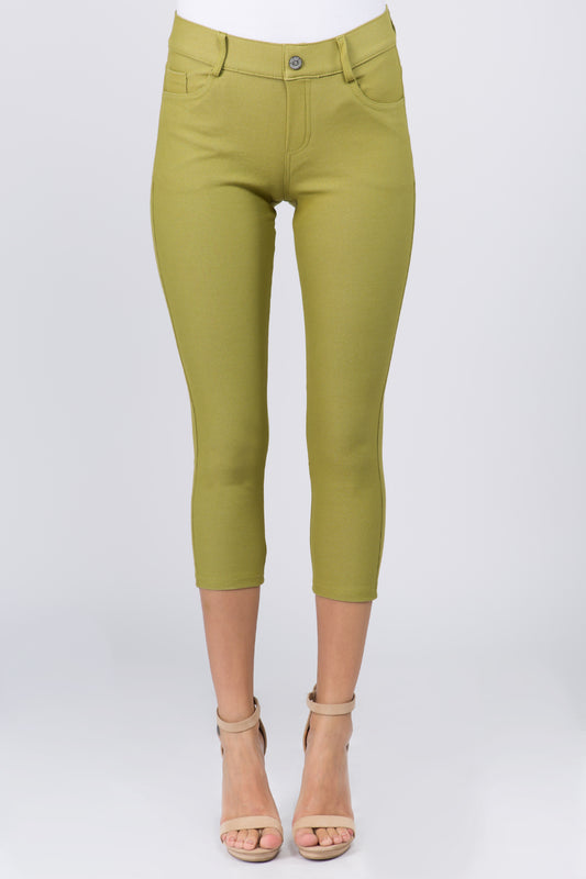 Double Take 5 Pocket Capri Jeggings - Olive