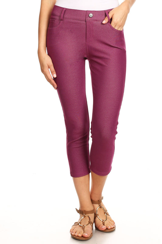 Double Take 5 Pocket Capri Jeggings - Plum