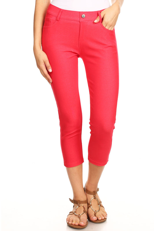 Double Take 5 Pocket Capri Jeggings - Red