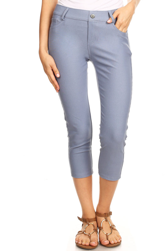 Double Take 5 Pocket Capri Jeggings - Slate Gray