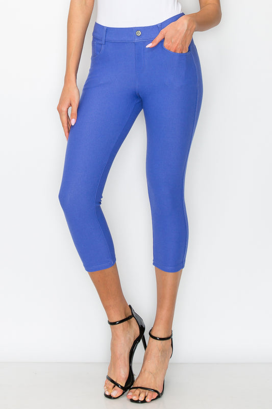 Double Take 5 Pocket Capri Jeggings - Periwinkle