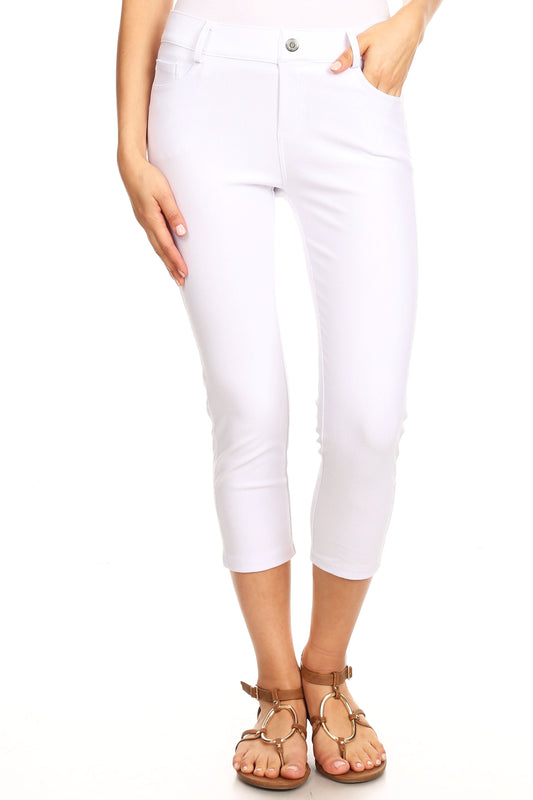 Double Take 5 Pocket Capri Jeggings - White