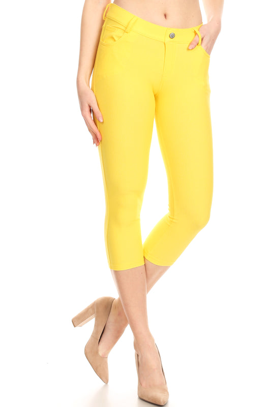 Double Take 5 Pocket Capri Jeggings - Yellow