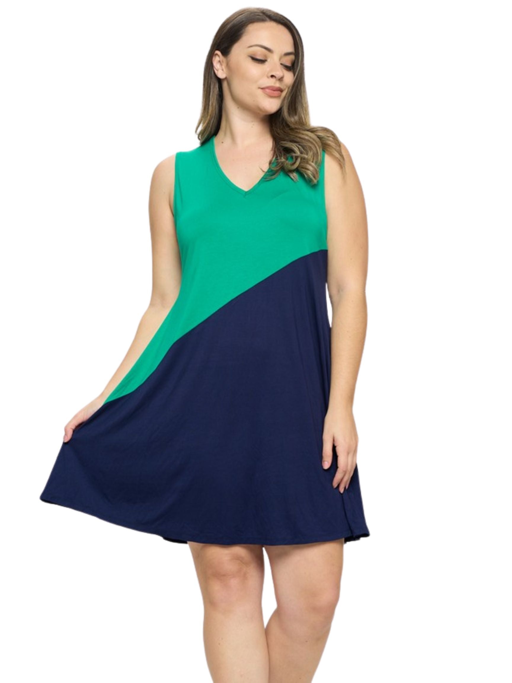 Diagonal Colorblocked Dress - Green/Navy