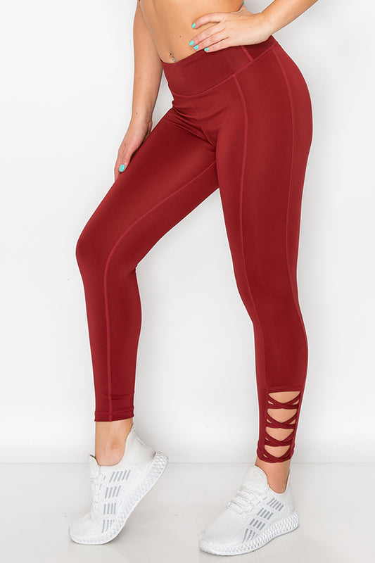 Ankle Lattice Leggings - Wine Red