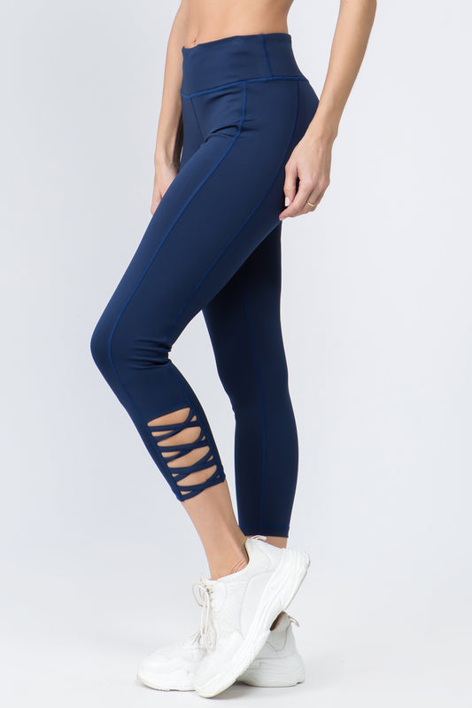 Ankle Lattice Leggings - Navy