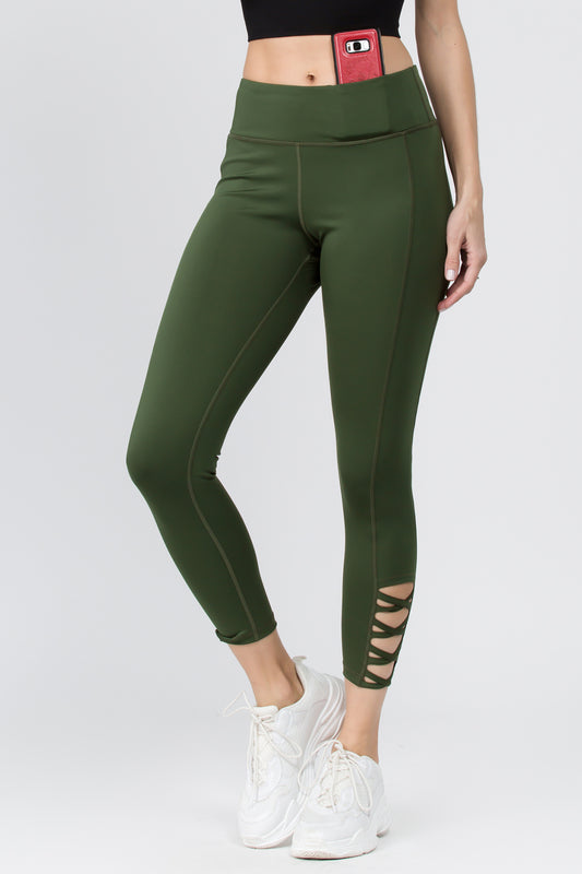 Ankle Lattice Leggings - Army Green