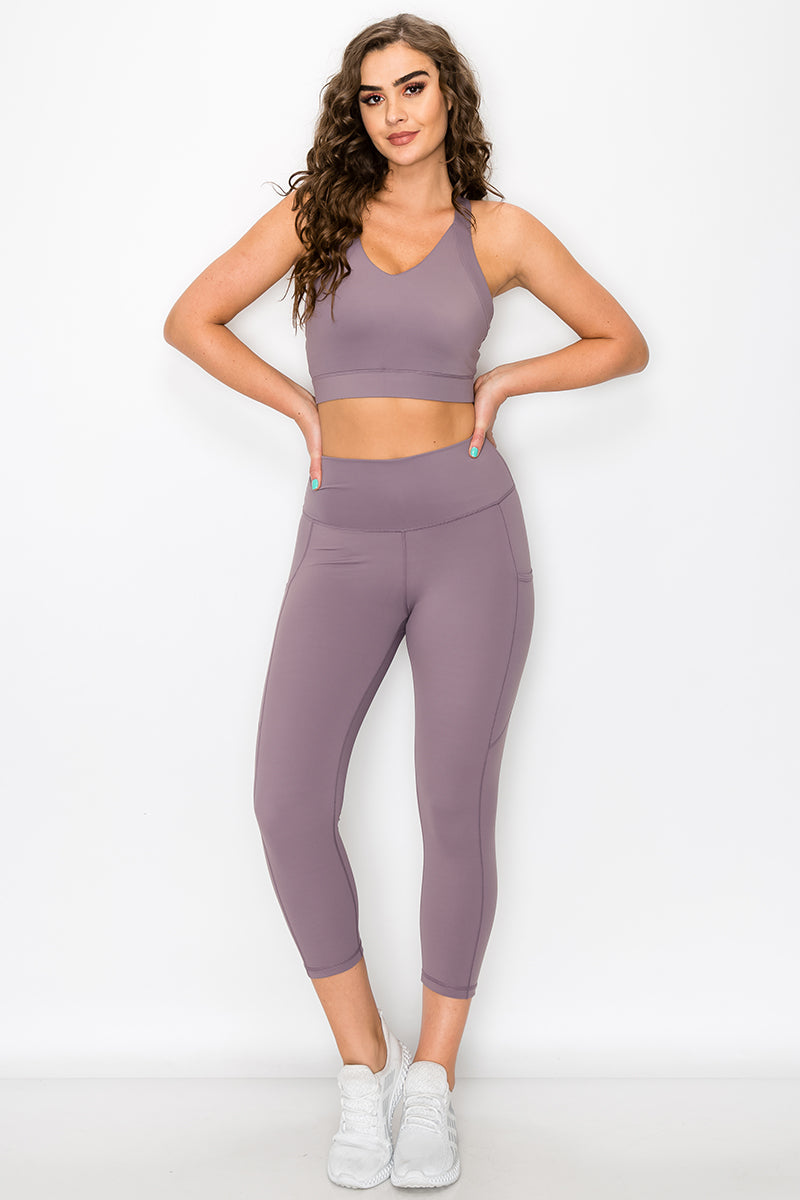 Buttery Soft High Waisted Capri Leggings with Pockets - Smokey Mauve