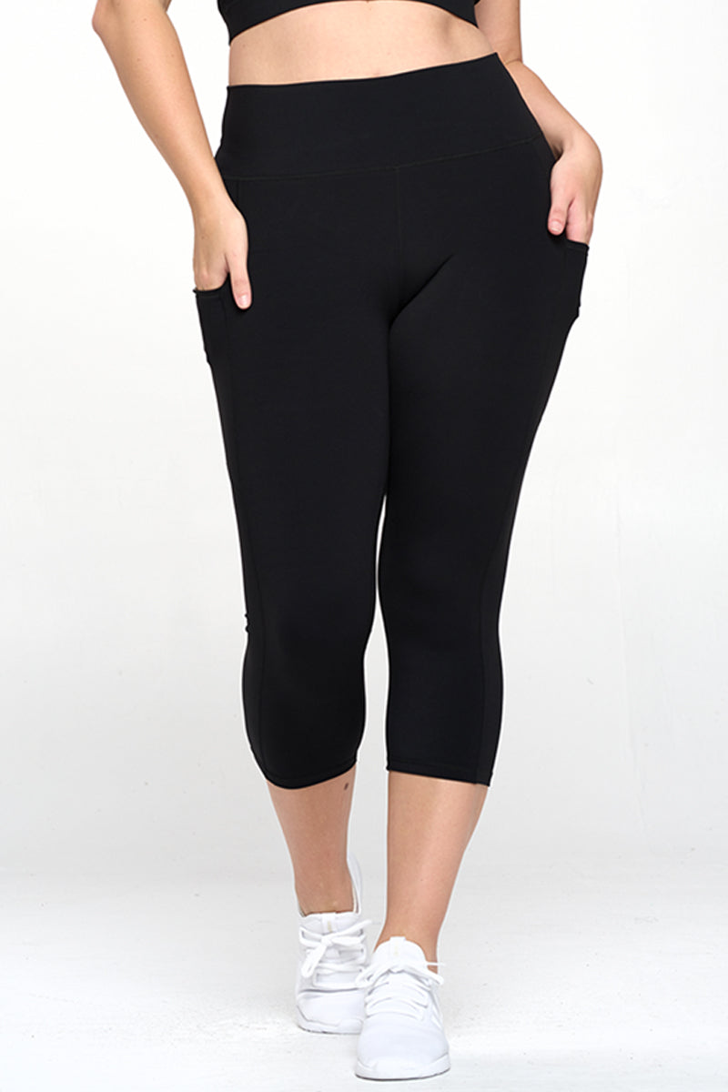 Buttery Soft High Waisted Capri Leggings with Pockets - Black